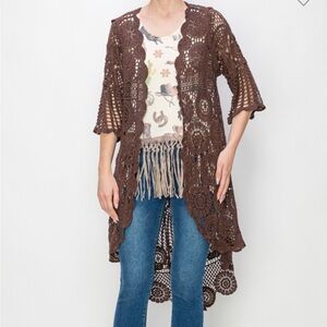 All Over Crochet Cardigan - Brown